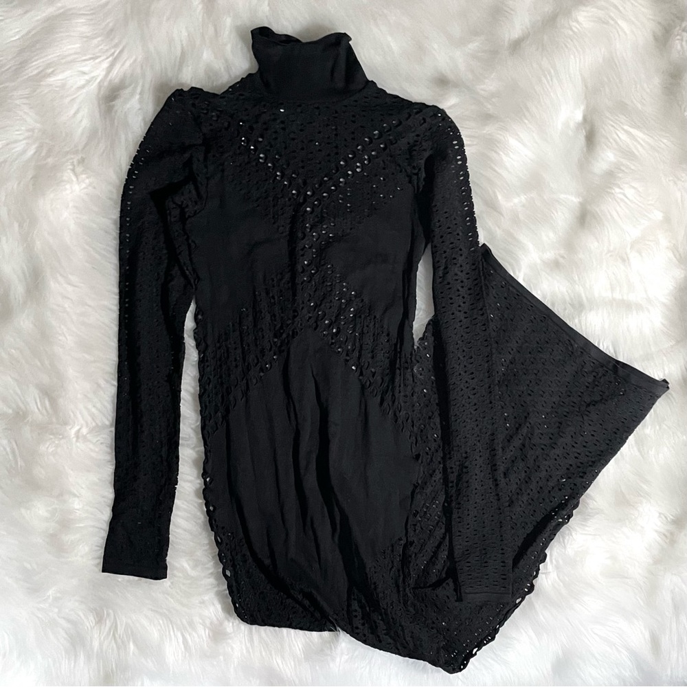 Dion Lee Black Long Sleeve Maxi Dress with Sheer Cutouts - Picture 4 of 7